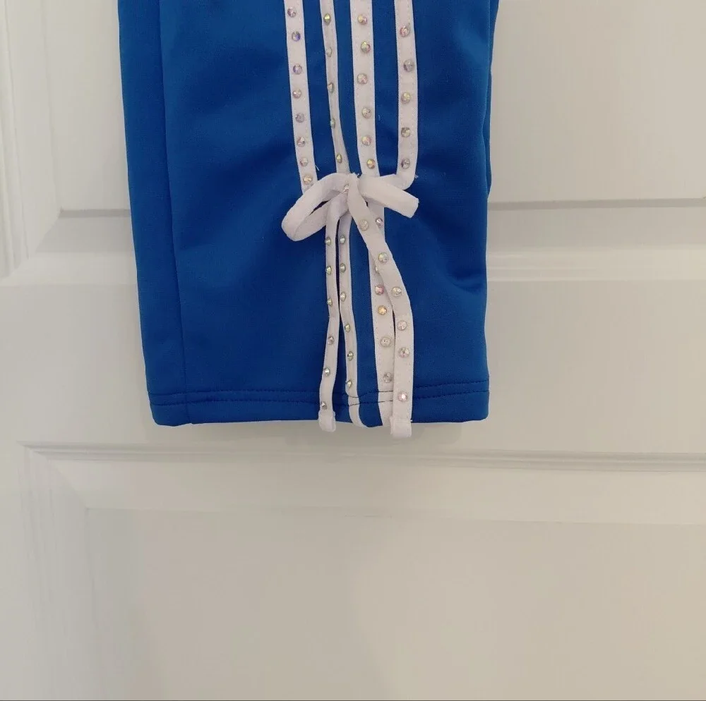 Blue Two-Piece Dance/Active Set with White Trim And AB Stoning